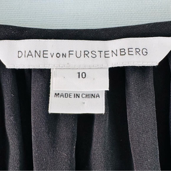 Diane Von Furstenberg Silk Blouse Lace Trim Sheer Sleeve Black Size 10 - Picture 7 of 11